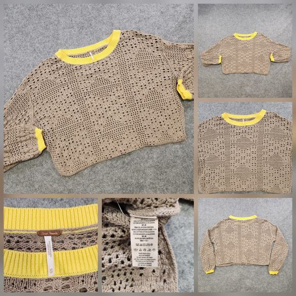 Free People Home Run Sweater Womens XS Open Knit Crochet Pullover Boho Crop - Picture 1 of 15